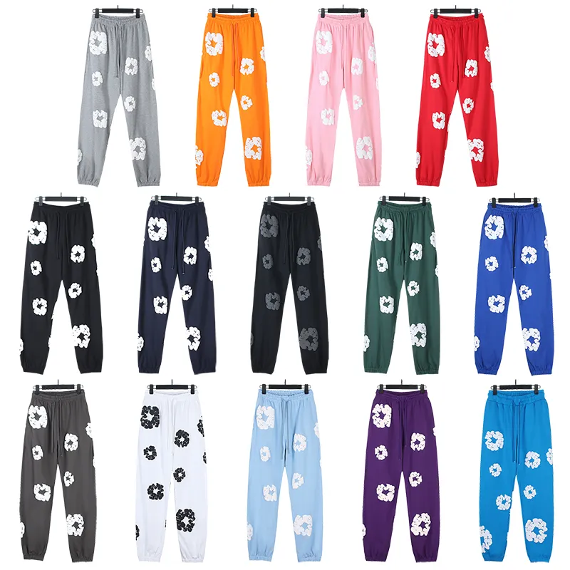720# P186 Real shot DENIM TEARS main line Kapok foam printed American casual sweatpants Fabric 380g pure cotton terry cloth Color: black gray black-gray red dark green royal blue orange pink light blue carbon gray color blue white purple lake blue code number: S M L XL